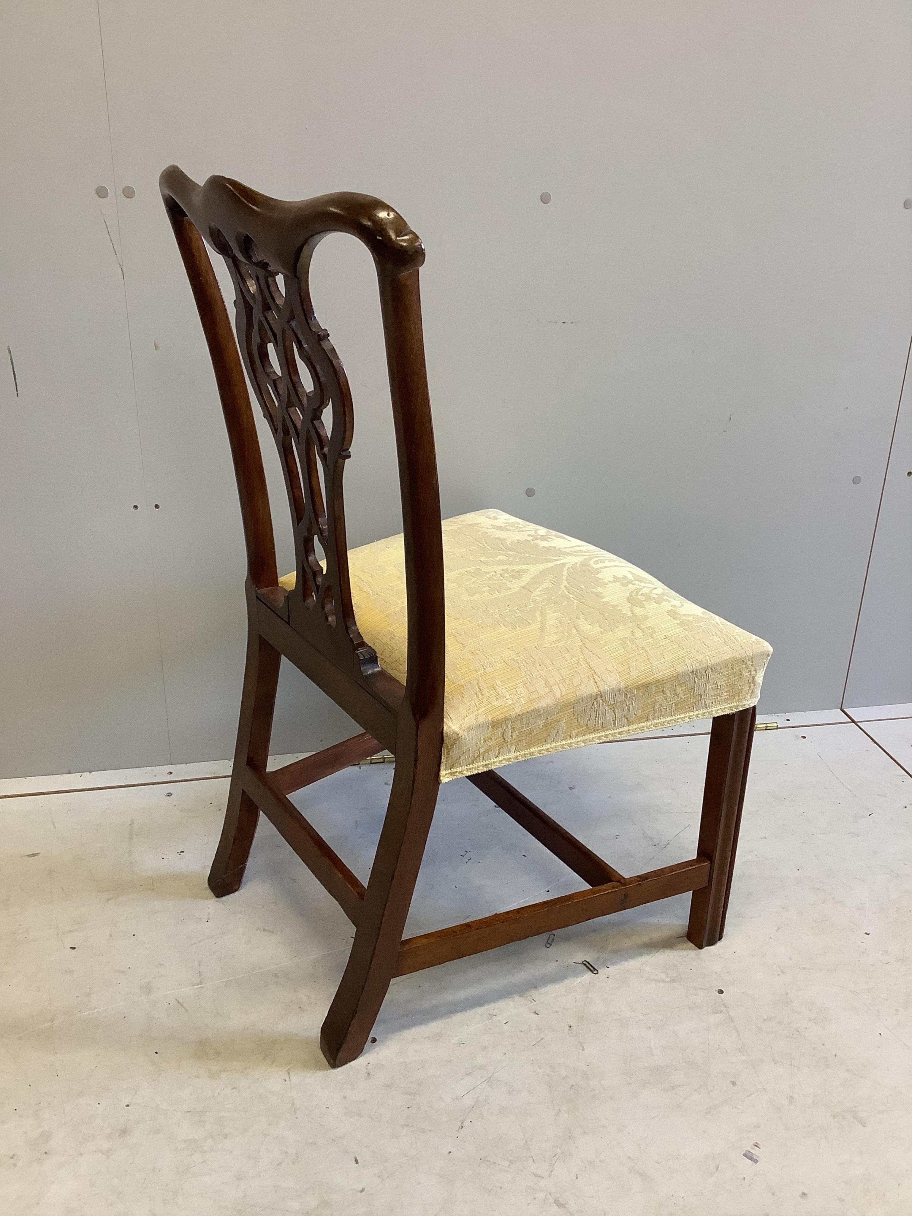 A single Chippendale period mahogany dining chair, with a carved pierced splat back, width 56cm, depth 46cm, height 94cm. Condition - good